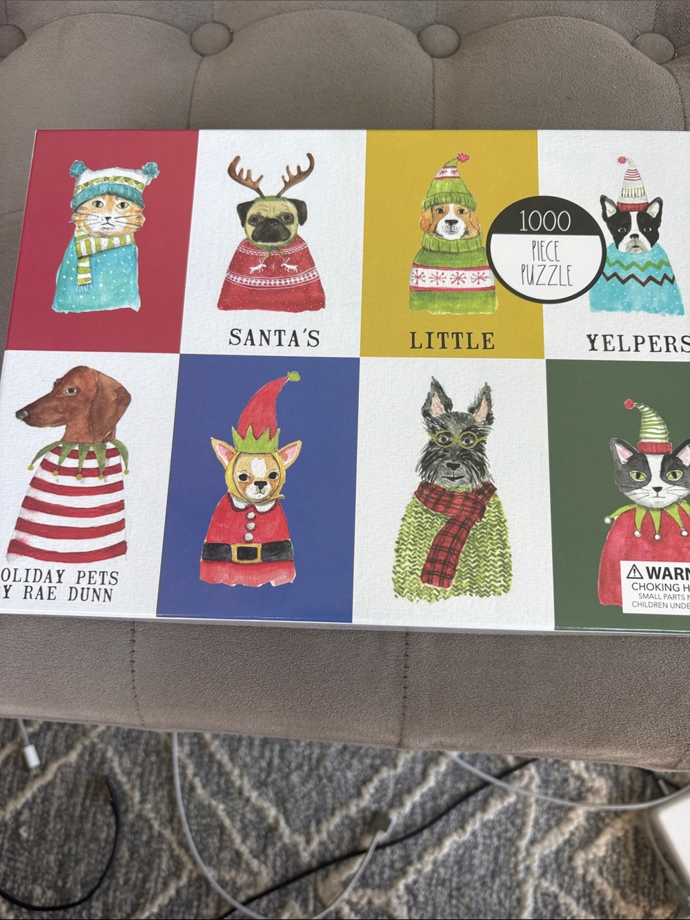 Rae Dunn Holiday Pets 1000-Piece Puzzle - Red, Blue, Green, Yellow, Cream